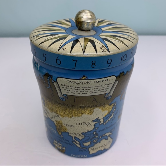 Vintage 1950 Old World Litho Mercator Canister Tin